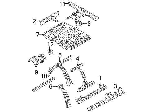 2004 Hyundai Accent Center Pillar, Rocker, Floor & Rails Crossmember Assembly-Front Seat Diagram for 65150-25000