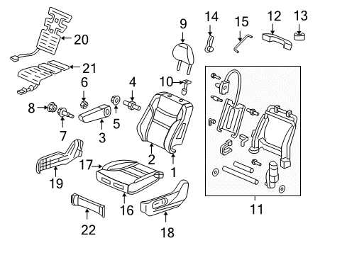 2009 Honda Odyssey Heated Seats Frame, R FR Seat Diagram for 81126-SHJ-A03