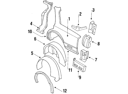 1988 Oldsmobile Delta 88 Quarter Panel & Components Panel Asm-Wheelhouse Inner Diagram for 20609221