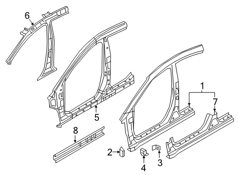 2019 Hyundai Elantra Center Pillar, Hinge Pillar, Rocker Bracket Assembly-Fender Mounting Diagram for 71117-F2000