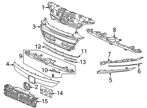 2021 Honda Accord Grille & Components GRILLE, FR- BUMPER Diagram for 71111-TVA-F00