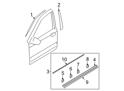 2009 Hyundai Sonata Exterior Trim - Front Door Clip-Waist Line Moulding Mounting Diagram for 87715-3K020