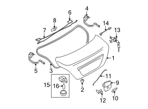 2011 Nissan Versa Trunk Lid Trunk Lock Assembly Diagram for 84631-ZR80A