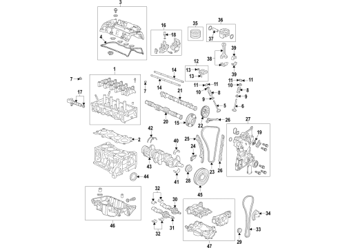 2019 Honda CR-V Engine Parts, Mounts, Cylinder Head & Valves, Camshaft & Timing, Variable Valve Timing, Oil Pan, Oil Pump, Balance Shafts, Crankshaft & Bearings, Pistons, Rings & Bearings Gasket Complete, Cylinder Diagram for 12251-5A2-A01