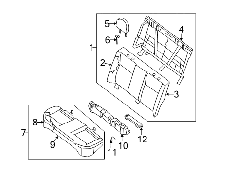 2008 Nissan Sentra Rear Seat Components Pad & Frame Assy-Cushion, Rear Seat RH Diagram for 88305-ET00A