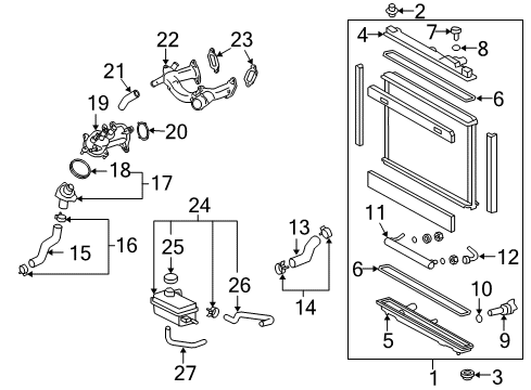 2013 Lexus LS460 Radiator & Components Thermostat Unit O-Ring Diagram for 16326-38010