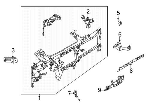 2022 Ford F-150 Instrument Panel Components Front Bracket Diagram for FL3Z-15045F38-A