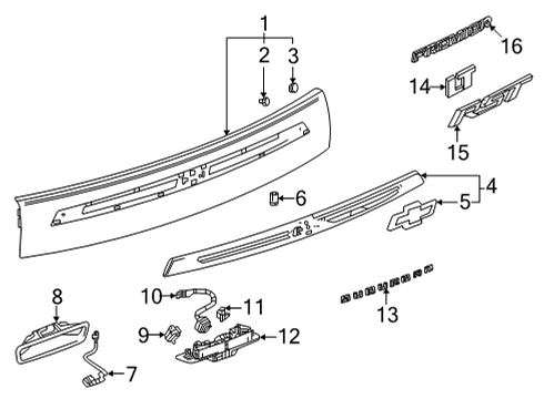 2022 Chevrolet Suburban Exterior Trim - Lift Gate APPLIQUE-RR CLSR CTR *EX BRT CHROMM Diagram for 84742602