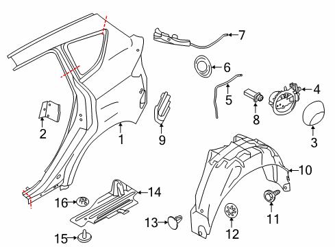 2017 Ford C-Max Quarter Panel & Components Fuel Pocket Diagram for DM5Z-5827936-B