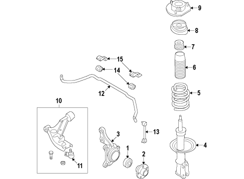 2013 Chevrolet Sonic Front Suspension Components, Lower Control Arm, Stabilizer Bar Strut Diagram for 95917157