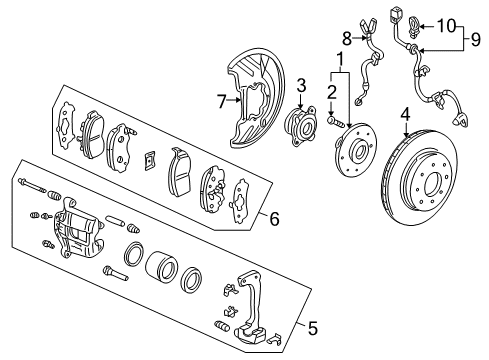 2004 Honda Insight Anti-Lock Brakes Caliper Sub-Assembly, Left Front Diagram for 45019-S3Y-A11