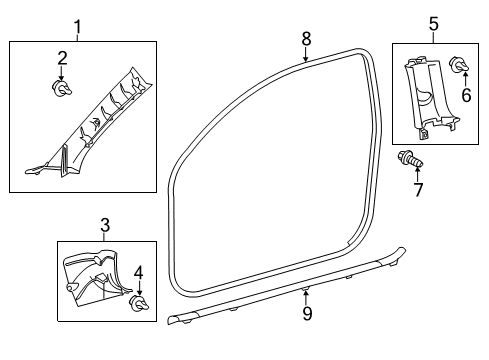 2015 Scion tC Interior Trim - Pillars, Rocker & Floor Weatherstrip Pillar Trim Diagram for 62220-21060-B1