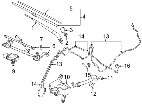 2012 Nissan Leaf Wiper & Washer Components Windshield Wiper Arm Assembly Diagram for 28881-3NA0A