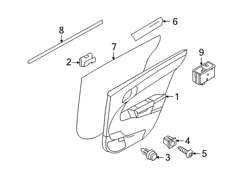 2008 Saturn Astra Interior Trim - Rear Door Switch, Rear Side Door Window Diagram for 13228882