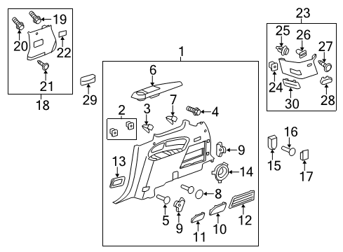 2008 Buick Enclave Quarter Panels Interior Trim, Jack & Components Panel Asm-Body Side Trim *Ebony Diagram for 25957265