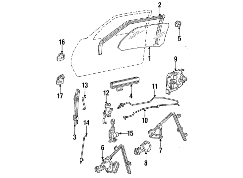 1989 Pontiac Grand Am Front Door Glass & Hardware, Lock & Hardware Glass Diagram for 20633510