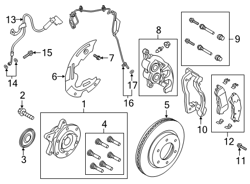 2020 Ford Ranger Brake Components Front Hub & Bearing Diagram for KB3Z-1109-A