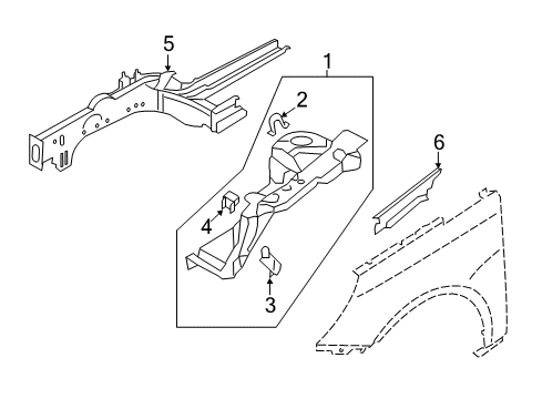 2011 Hyundai Sonata Structural Components & Rails Bracket Assembly-Fender Mounting, LH Diagram for 64517-3S000