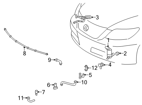 2008 Lexus LS600h Headlamp Washers/Wipers Hose,HEADLAMP Cleaner Diagram for 90075-15007