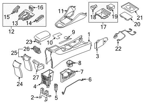 2020 Hyundai Ioniq Center Console Cup Holder Assembly Diagram for 84620-G2000-4X