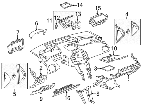 2012 Chevrolet Volt Cluster & Switches, Instrument Panel Compartment Mat Diagram for 22759356