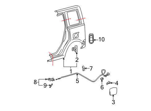 2005 Scion xB Quarter Panel & Components Fuel Door Diagram for 77350-52030