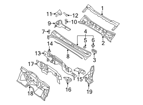 2017 Nissan Frontier Cab Cowl INSULATOR-Dash Lower, L Diagram for 67355-EA000