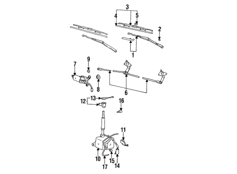 1994 Hyundai Scoupe Wiper & Washer Components Windshield Wiper Motor Assembly Diagram for 98100-23001