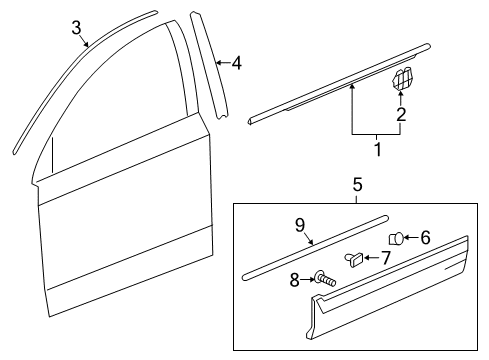 2019 Honda CR-V Exterior Trim - Front Door Garnish, L. FR. Door Center Pillar Diagram for 72470-TLA-A01