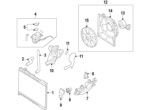 2010 Hyundai Genesis Cooling System, Radiator, Water Pump, Cooling Fan Housing Assembly-THERMOSTAT Diagram for 25612-3C661