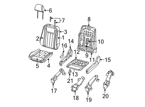 2005 Dodge Durango Front Seat Components Seat Cushion Foam Diagram for 5134722AA