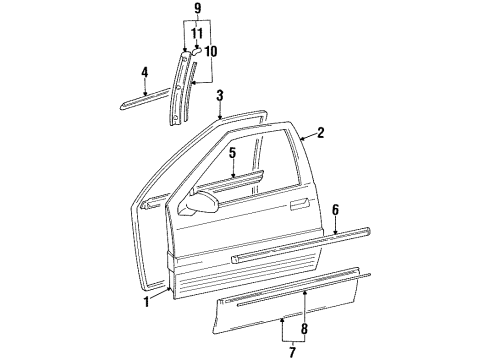 1991 Hyundai Scoupe Door & Components, Exterior Trim Clip-Door Garnish Mounting Diagram for 87780-23000