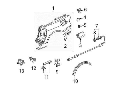 2001 Honda S2000 Quarter Panel & Components, Exterior Trim Strake B, L. RR. Diagram for 74695-S2A-000