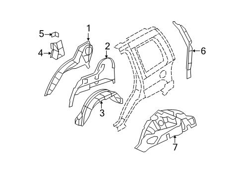 2007 Dodge Nitro Inner Structure - Quarter Panel Shield-Fender Side Diagram for 55157174AE