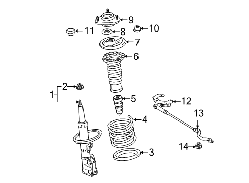 2007 Toyota Matrix Struts & Components - Front Cross Bar Mount Diagram for 48608-12030