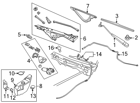 2004 Mercury Marauder Wiper & Washer Components Hose Diagram for F2AZ-17A605-A