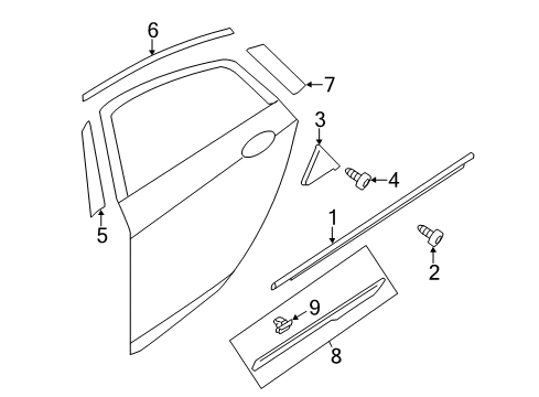 2012 Hyundai Sonata Exterior Trim - Rear Door Moulding Assembly-Waist Line Rear Door, LH Diagram for 87721-4R000