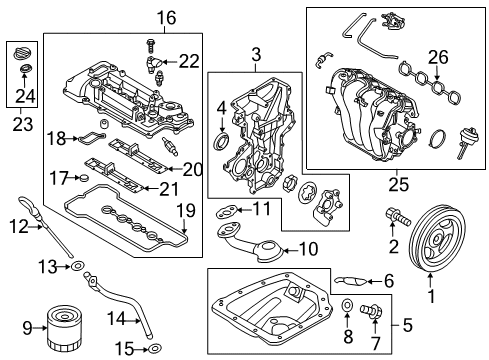 2017 Hyundai Accent Engine Parts, Mounts, Cylinder Head & Valves, Camshaft & Timing, Oil Pan, Oil Pump, Crankshaft & Bearings, Pistons, Rings & Bearings, Variable Valve Timing Gasket-Rocker Cover Diagram for 22443-2B600