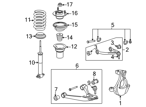 2008 GMC Sierra 1500 Front Suspension Components, Lower Control Arm, Upper Control Arm, Stabilizer Bar Steering Knuckle Diagram for 22912208