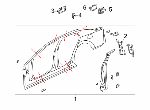 2004 Cadillac CTS Quarter Panel & Components Fuel Pocket Diagram for 25761433