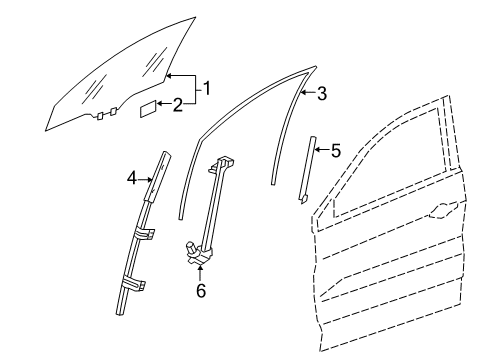 2013 Acura RDX Front Door - Glass & Hardware Glass Assembly, Left Front Door (Green) (Agc) Diagram for 73350-TX4-A00