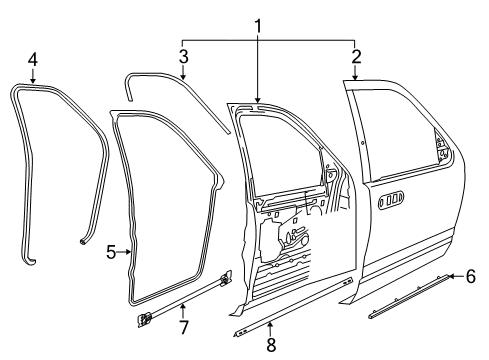 2007 Mercury Mountaineer Front Door Lower Weatherstrip Diagram for 1L2Z-7820759-AA