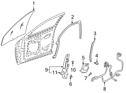 2004 Pontiac Bonneville Front Door Channel Asm-Front Side Door Window Rear Diagram for 25745483