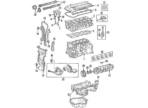 2002 Toyota RAV4 Engine Parts, Mounts, Cylinder Head & Valves, Camshaft & Timing, Oil Pan, Oil Pump, Crankshaft & Bearings, Pistons, Rings & Bearings Oil Pan Diagram for 12101-28050