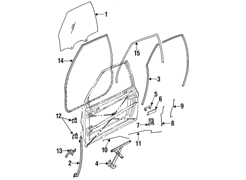 1993 Saturn SL1 Front Door - Glass & Hardware Hinge Asm, Front Side Door Diagram for 21080740