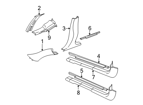 2005 Pontiac Grand Am Interior Trim - Pillars, Rocker & Floor Weatherstrip Pillar Trim Diagram for 22669323