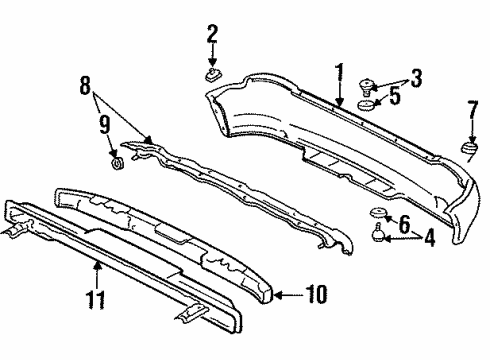 1995 Honda Civic del Sol Rear Bumper Bolt Assy., Bumper Diagram for 90130-SH3-010