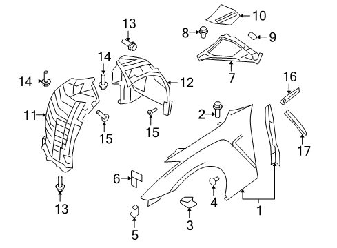 2018 Nissan GT-R Fender & Components, Exterior Trim Spacer-Sealing, Front Fender Diagram for 63826-AA400