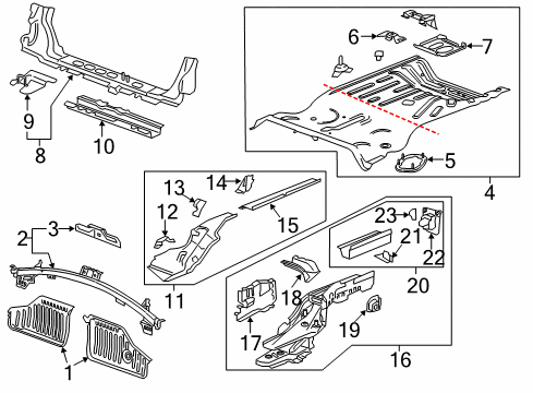 2016 Chevrolet Volt Rear Body - Floor & Rails Rear Floor Pan Reinforcement Diagram for 23101726