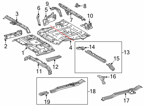 2012 Toyota Sequoia Rear Floor & Rails Floor Rail Diagram for 57601-0C030